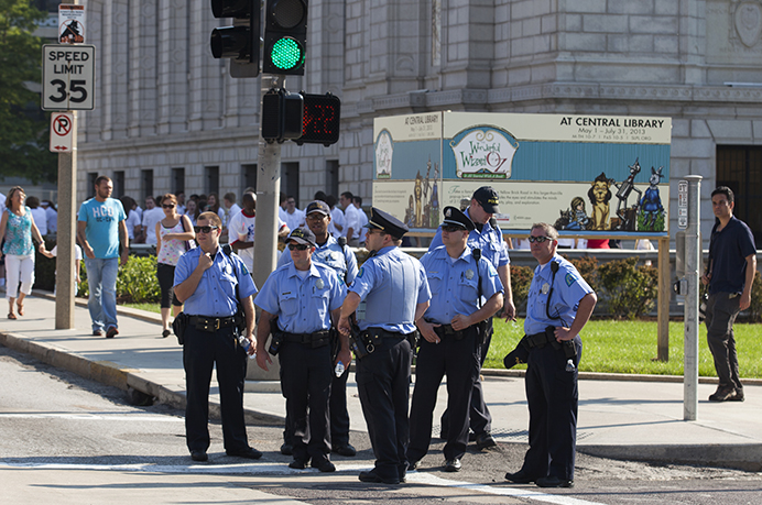 Police outside city library in St. Louis, MO