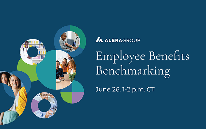 Banner incorporating cover images from Alera Group's '2025 Healthcare and Employee Benefits Benchmarking Report'
